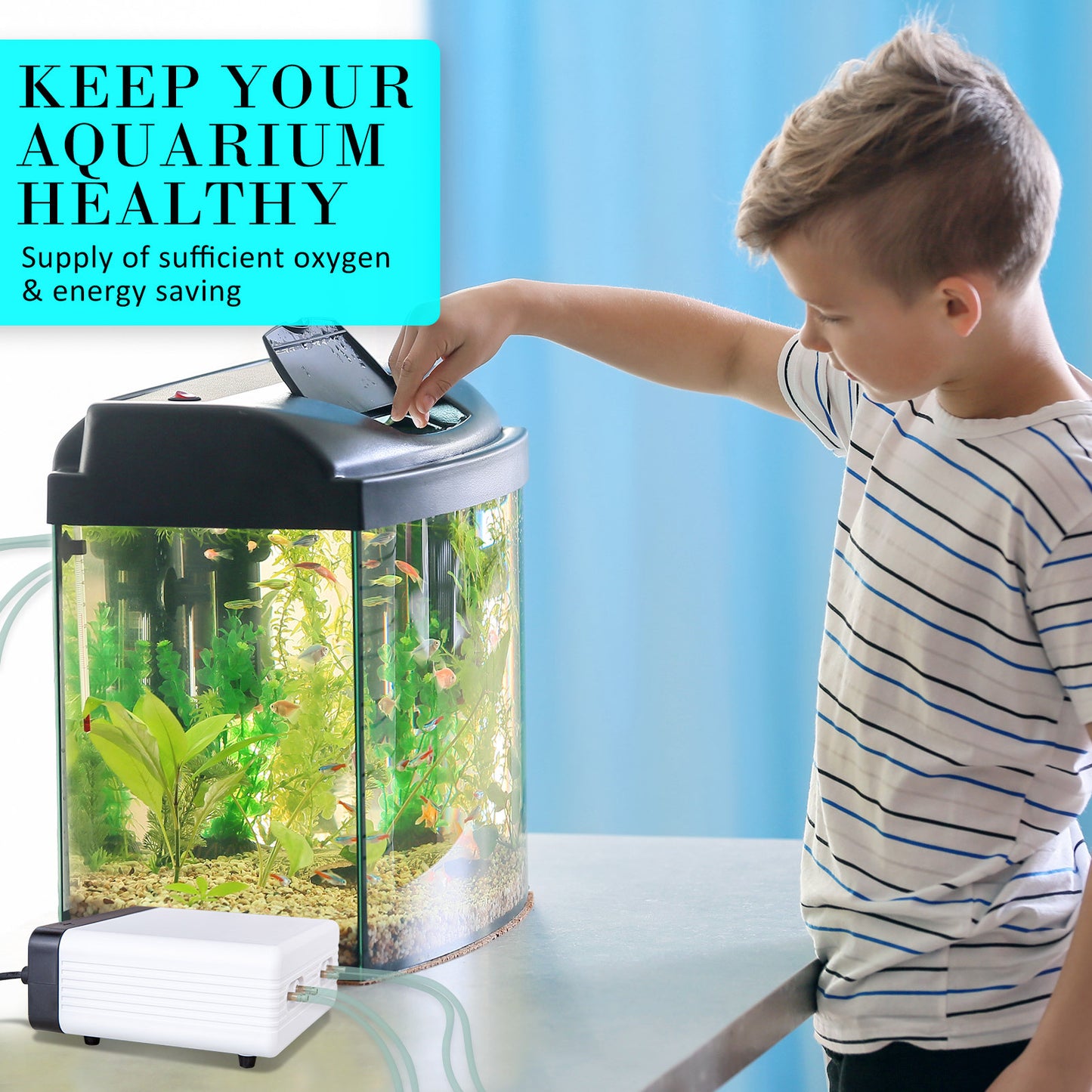 Aquarium Air Pump Oxygen Hydroponic 4 Outlet 670L/H 8W WHITE - view 3