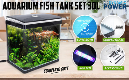 Aquarium Curved Glass RGB LED Fish Tank Set Filter Pump 30L - view 2
