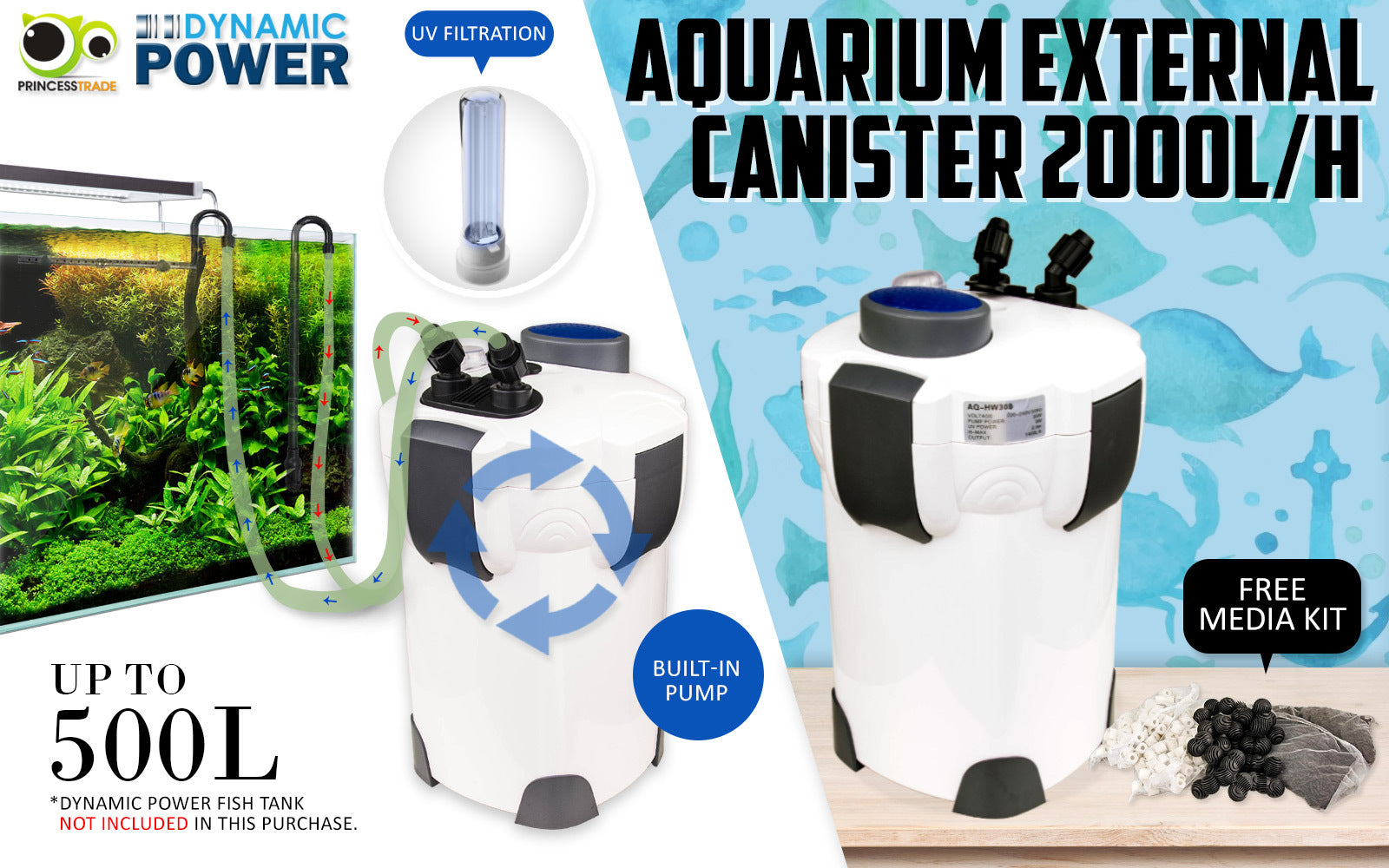 Aquarium UV Light External Canister Filter 2000L/H + Media Kit - view 2