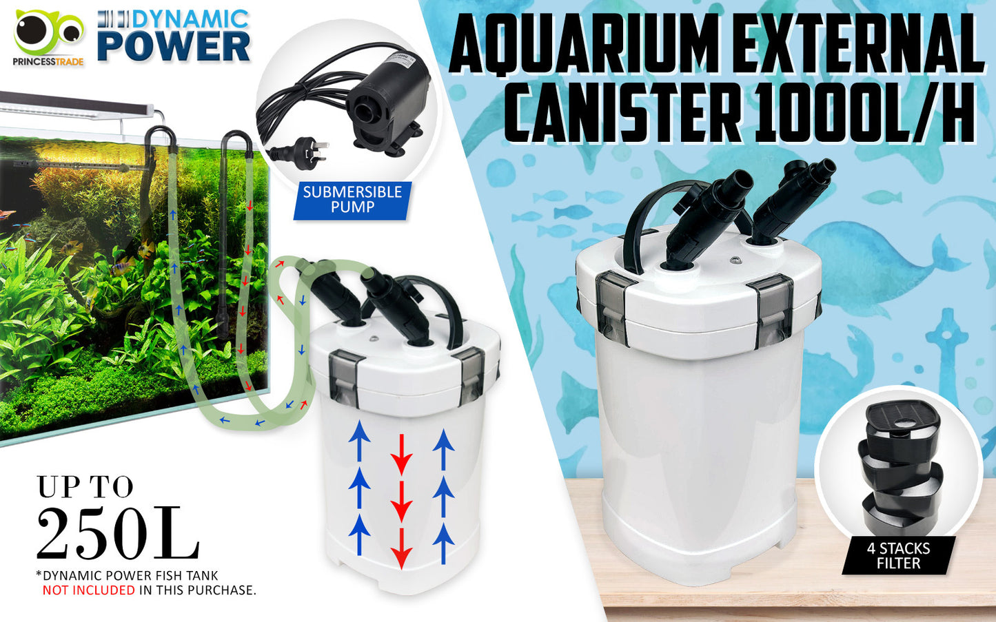 Aquarium External Canister Filter 1000L/H - view 2