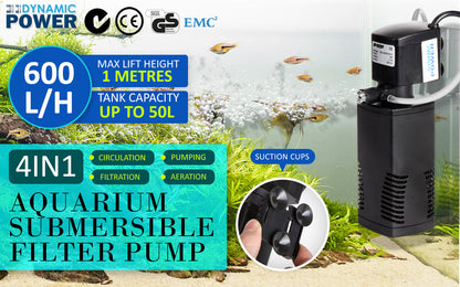 Aquarium Submersible Filter Pond Pump 600L/H 8W 1m - view 2