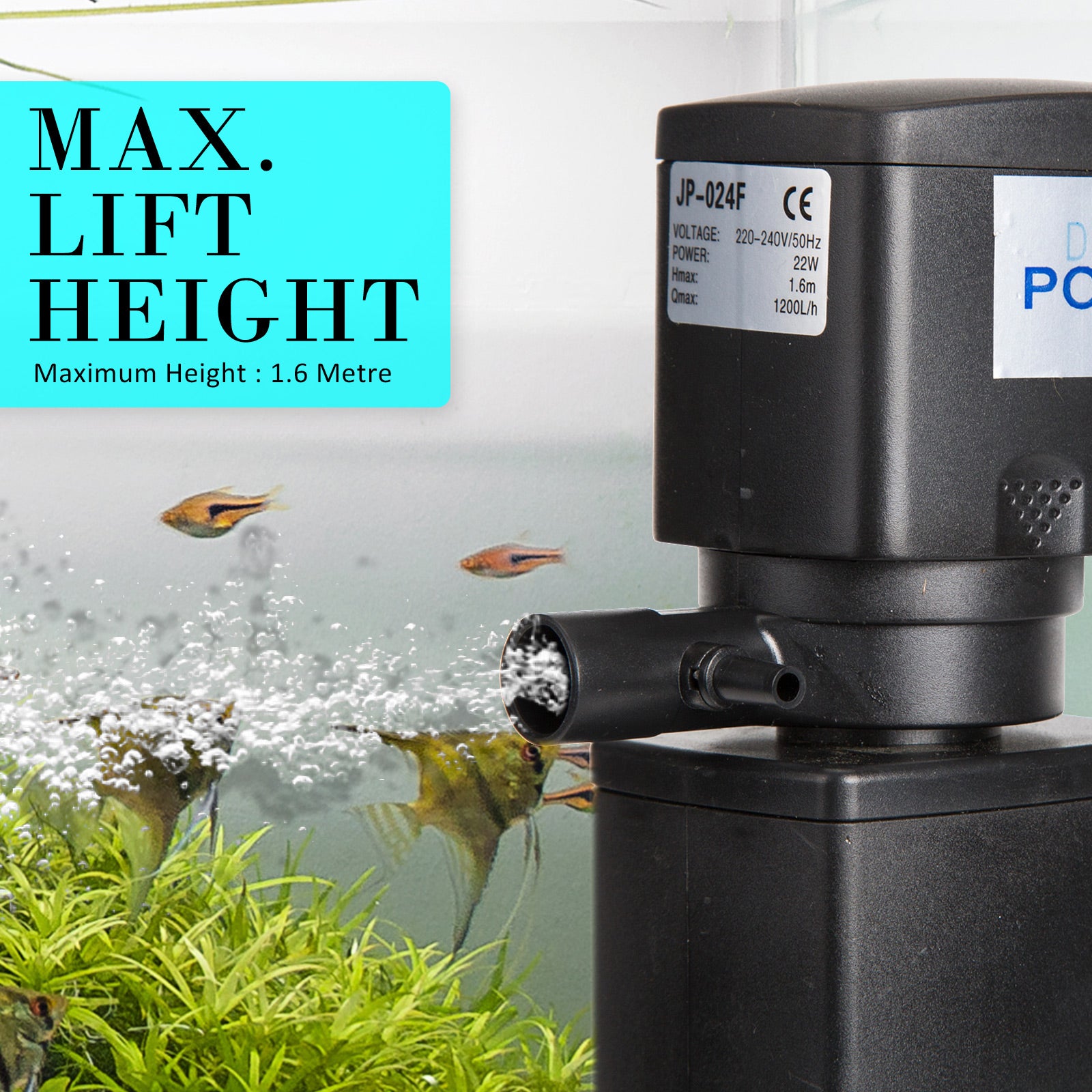 Aquarium Submersible Filter Pond Pump 1200L/H 22W 1.6m - view 7
