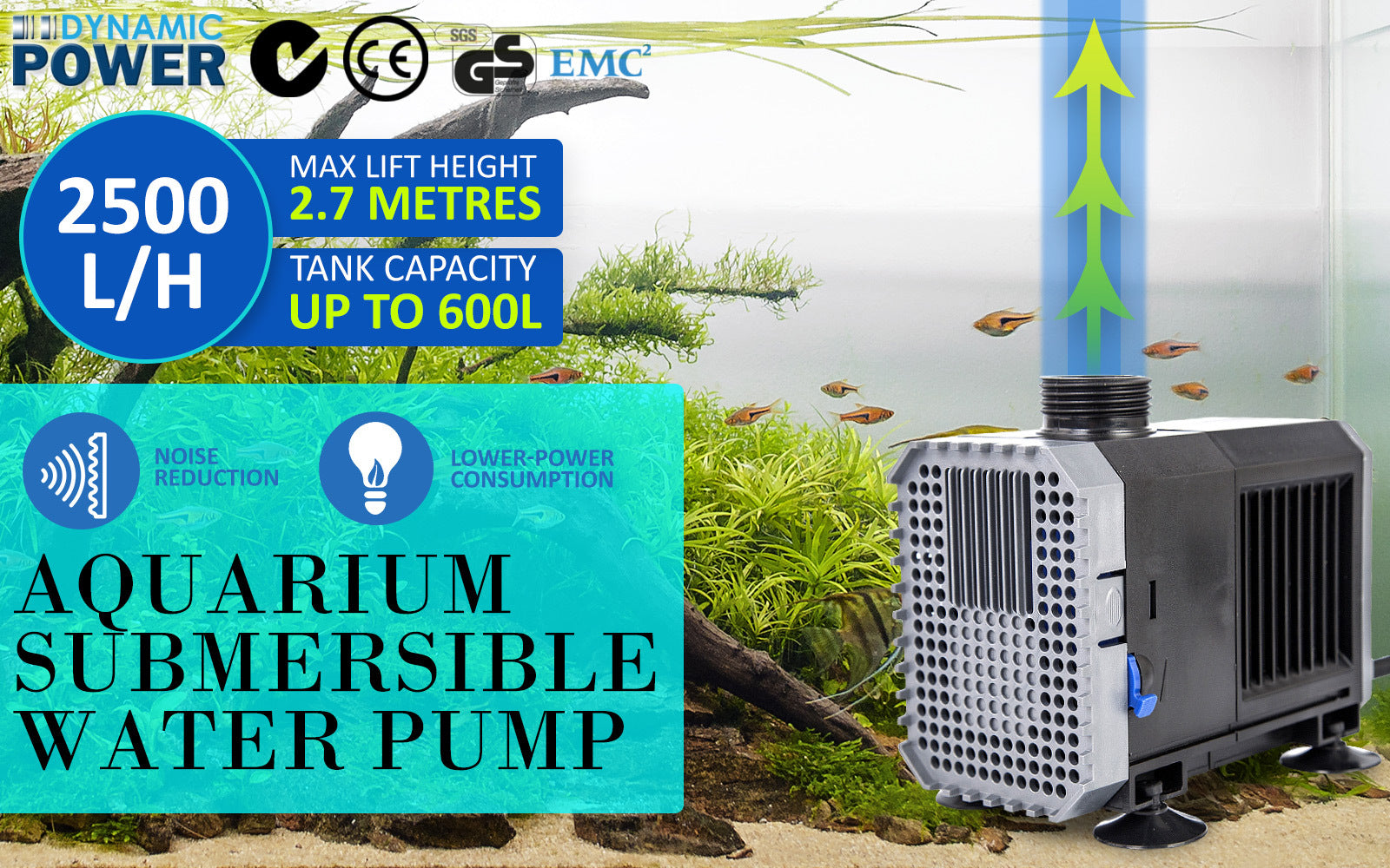 Aquarium Submersible Pond Water Pump 2500L/H 45W 2.7m - view 2