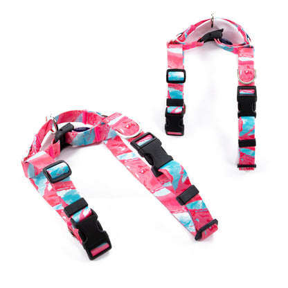 Dog Double-Lined Straps Harness Adjustable L MARBLE PINK - view 5