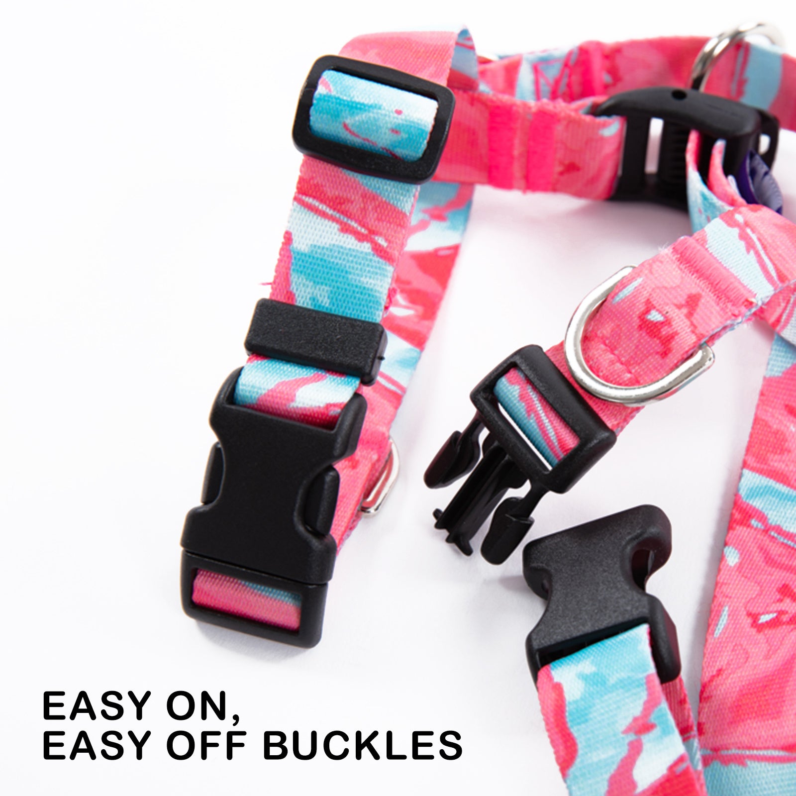 Dog Double-Lined Straps Harness Adjustable L MARBLE PINK - view 6