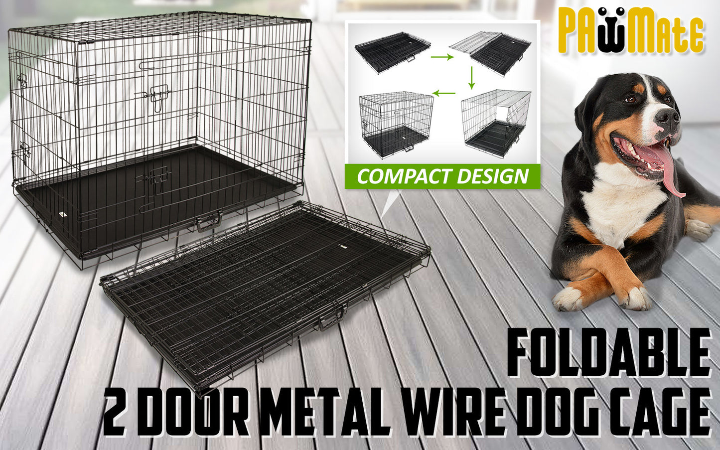Wire Dog Cage Foldable Crate Kennel 42in with Tray - view 2