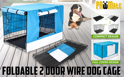 Wire Dog Cage Foldable Crate Kennel 30in with Tray + BLUE Cover Combo - view 2