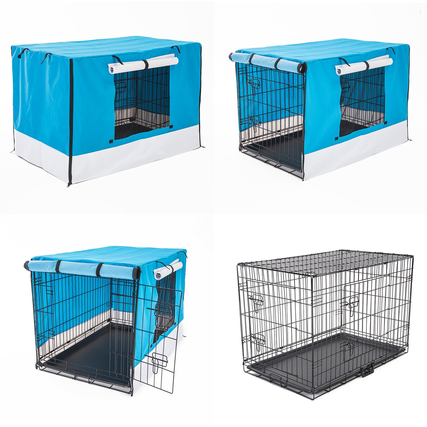 Wire Dog Cage Foldable Crate Kennel 30in with Tray + BLUE Cover Combo - view 3