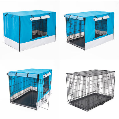 Wire Dog Cage Foldable Crate Kennel 30in with Tray + BLUE Cover Combo - view 3