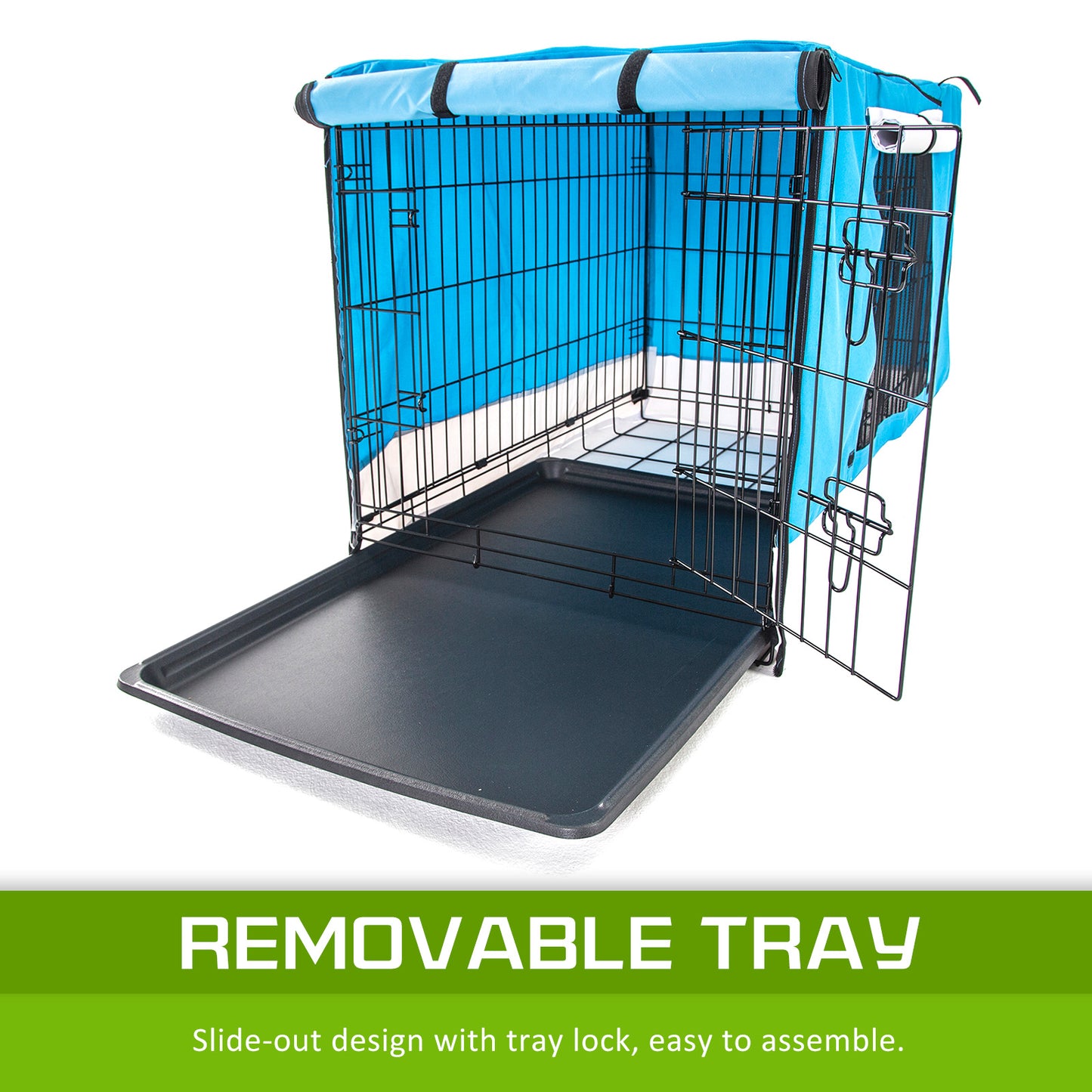 Wire Dog Cage Foldable Crate Kennel 30in with Tray + BLUE Cover Combo - view 6