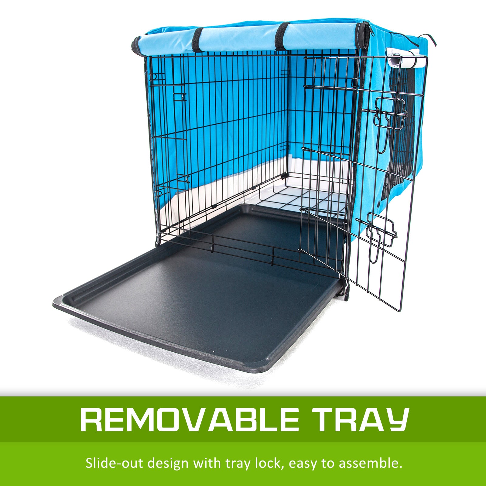 Wire Dog Cage Foldable Crate Kennel 30in with Tray + BLUE Cover Combo - view 6