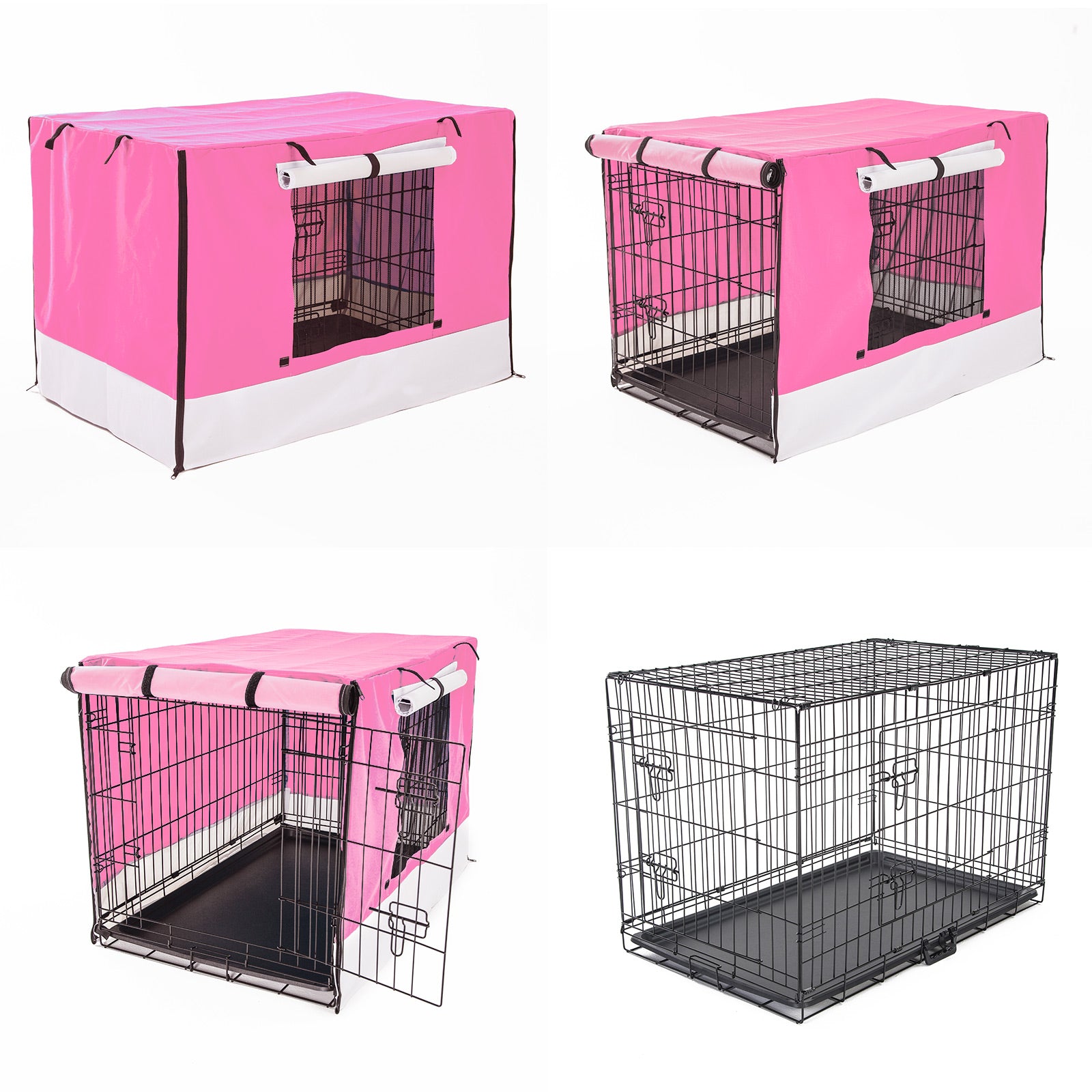 Wire Dog Cage Foldable Crate Kennel 30in with Tray + PINK Cover Combo - view 3