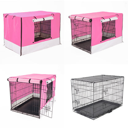 Wire Dog Cage Foldable Crate Kennel 30in with Tray + PINK Cover Combo - view 3