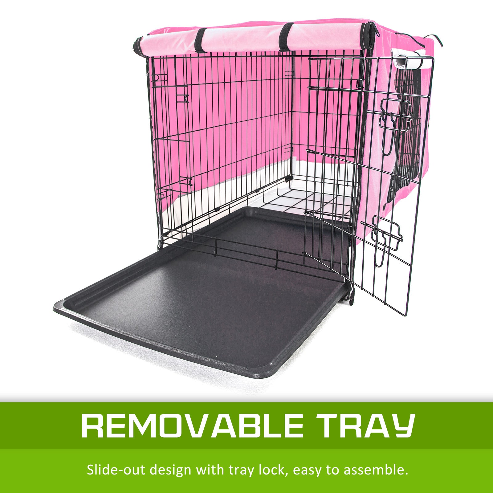 Wire Dog Cage Foldable Crate Kennel 30in with Tray + PINK Cover Combo - view 6