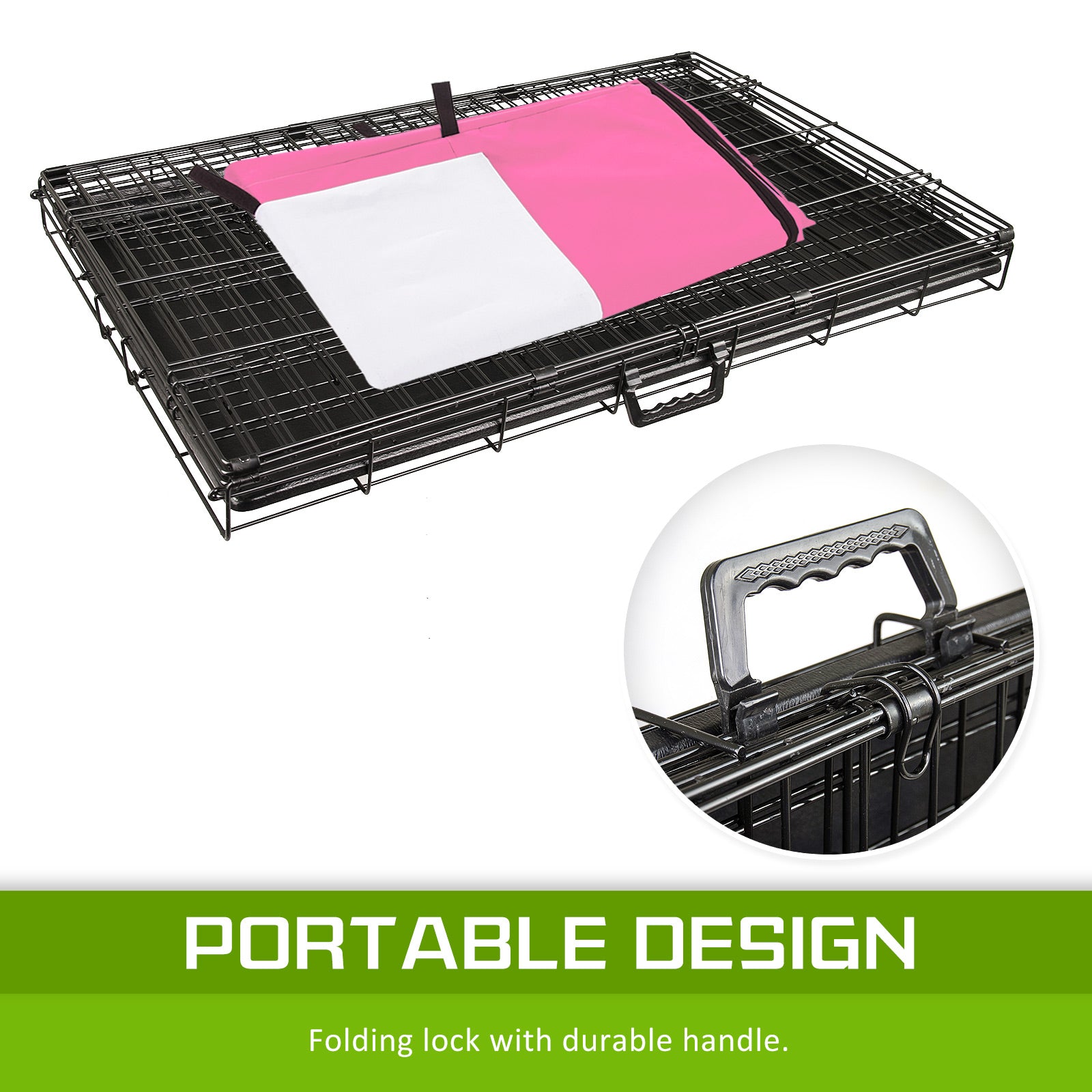 Wire Dog Cage Foldable Crate Kennel 30in with Tray + PINK Cover Combo - view 8