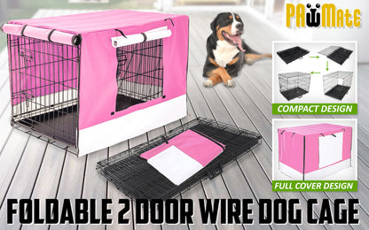 Wire Dog Cage Foldable Crate Kennel 48in with Tray + PINK Cover Combo - view 2