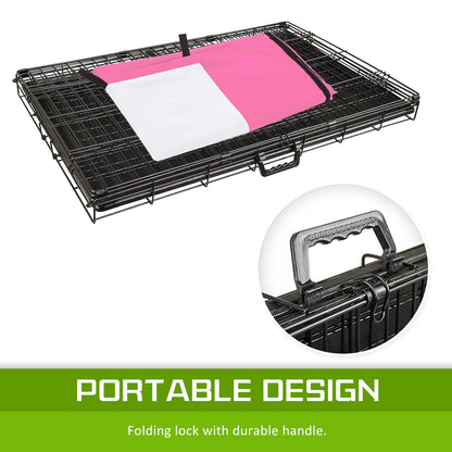Wire Dog Cage Foldable Crate Kennel 48in with Tray + PINK Cover Combo - view 8