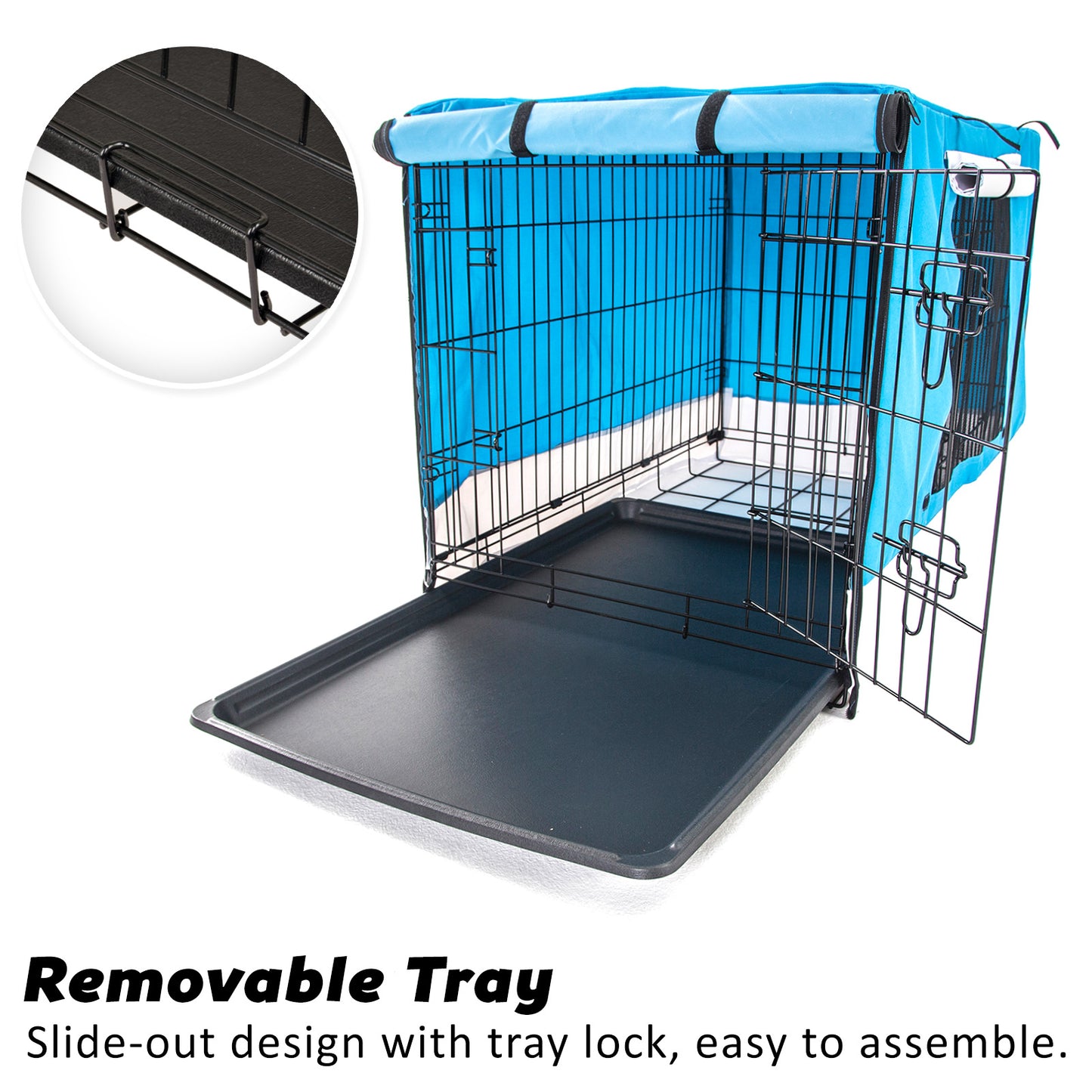 Wire Dog Cage Crate 30in with Tray + Cushion Mat + BLUE Cover Combo - view 5