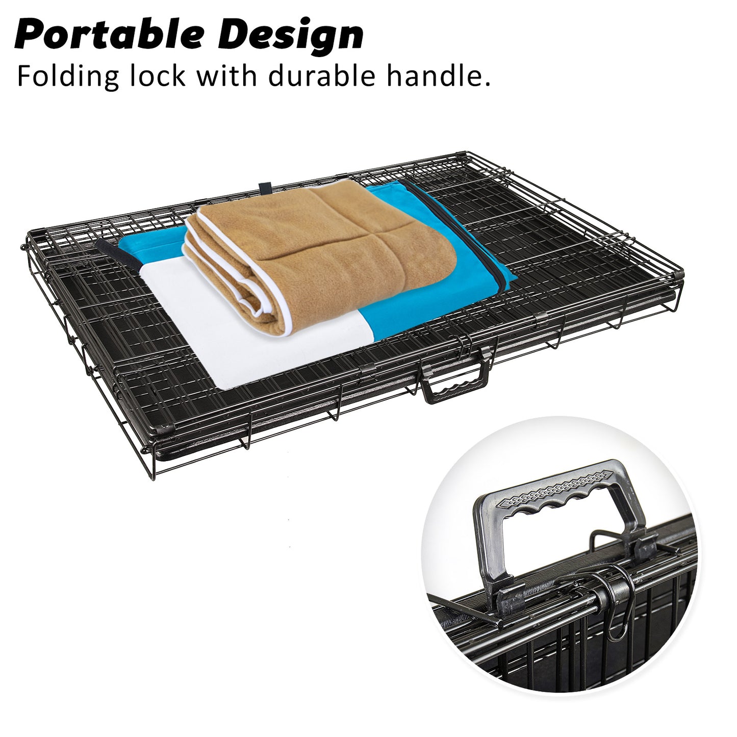 Wire Dog Cage Crate 30in with Tray + Cushion Mat + BLUE Cover Combo - view 7