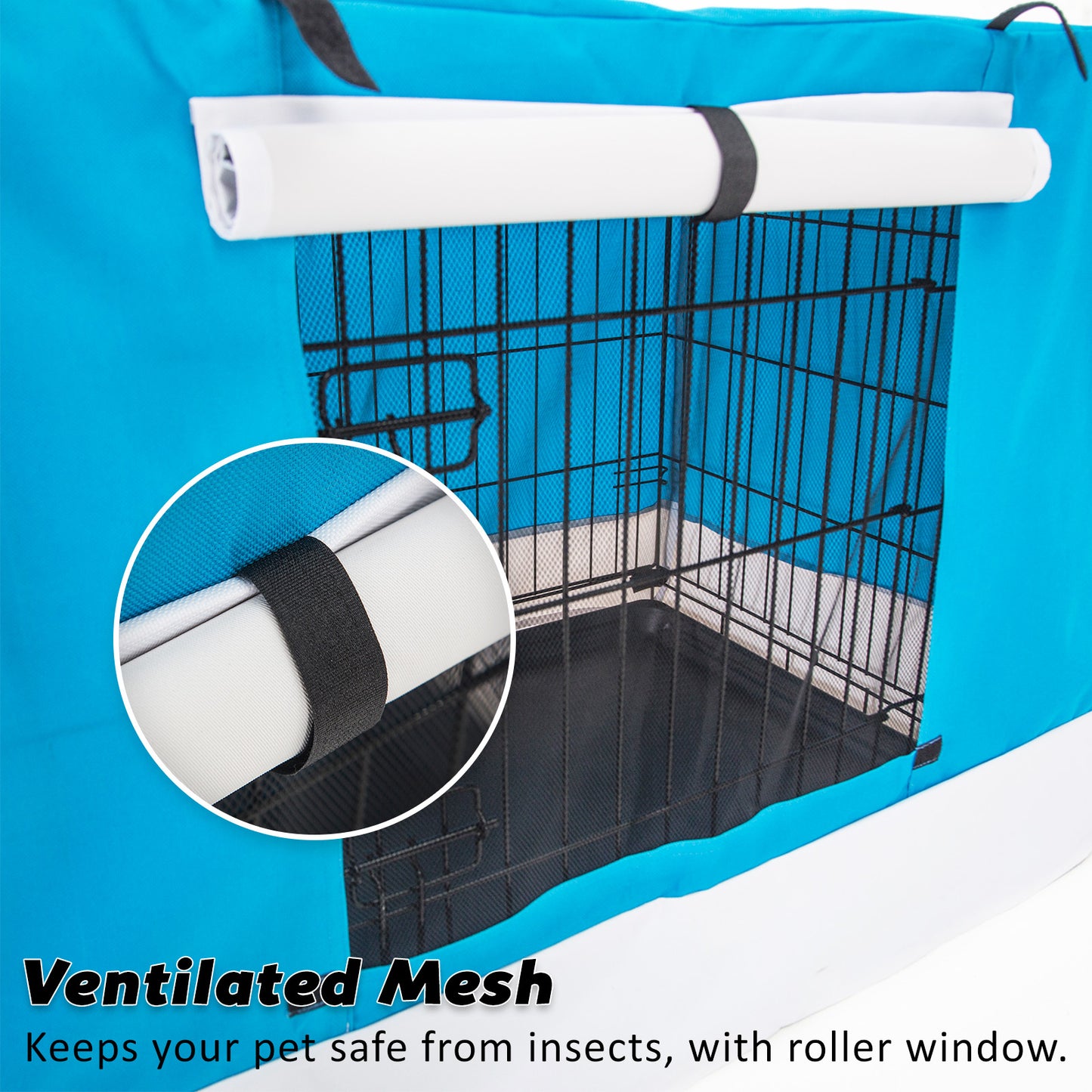 Wire Dog Cage Crate 30in with Tray + Cushion Mat + BLUE Cover Combo - view 8