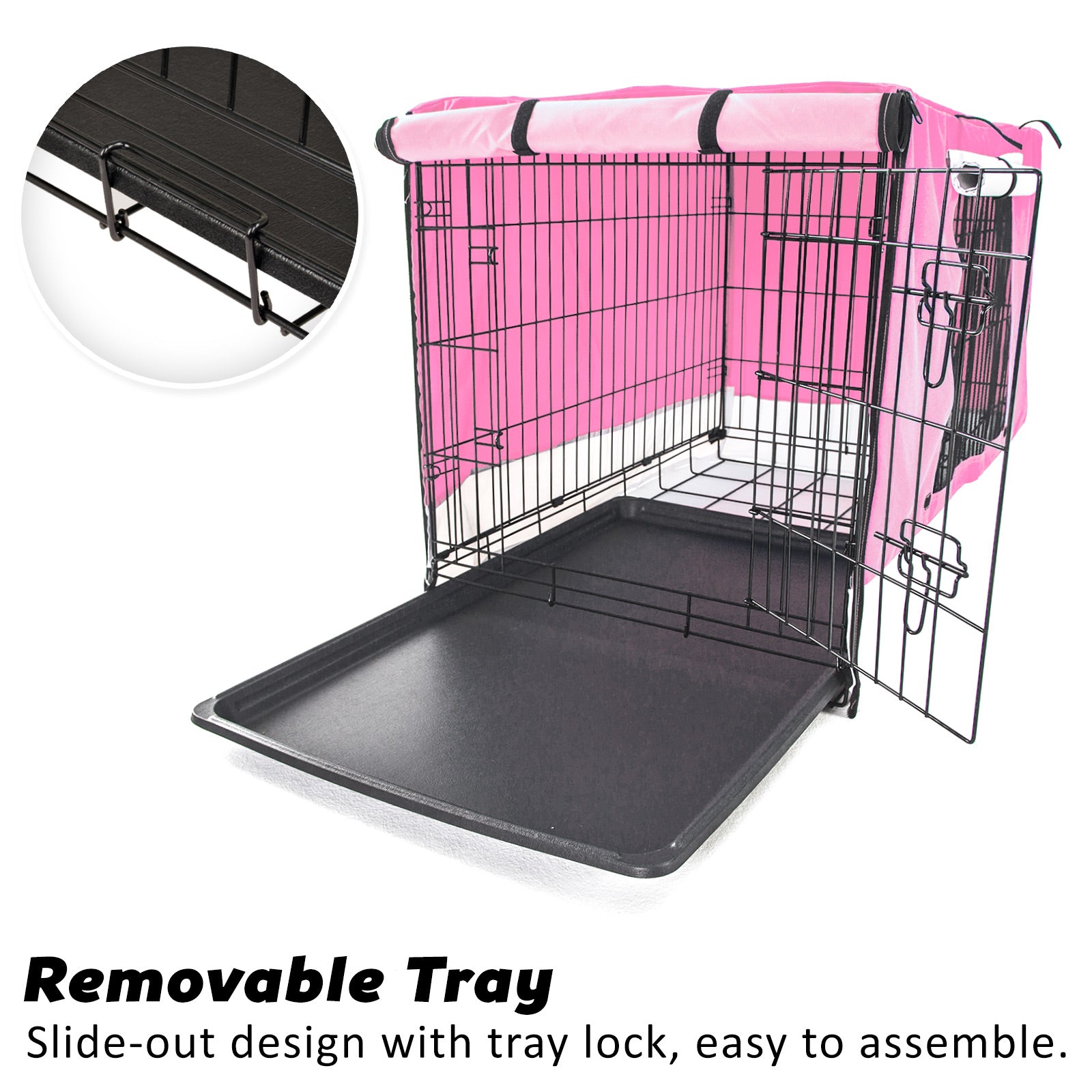 Wire Dog Cage Crate 30in with Tray + Cushion Mat + PINK Cover Combo - view 5