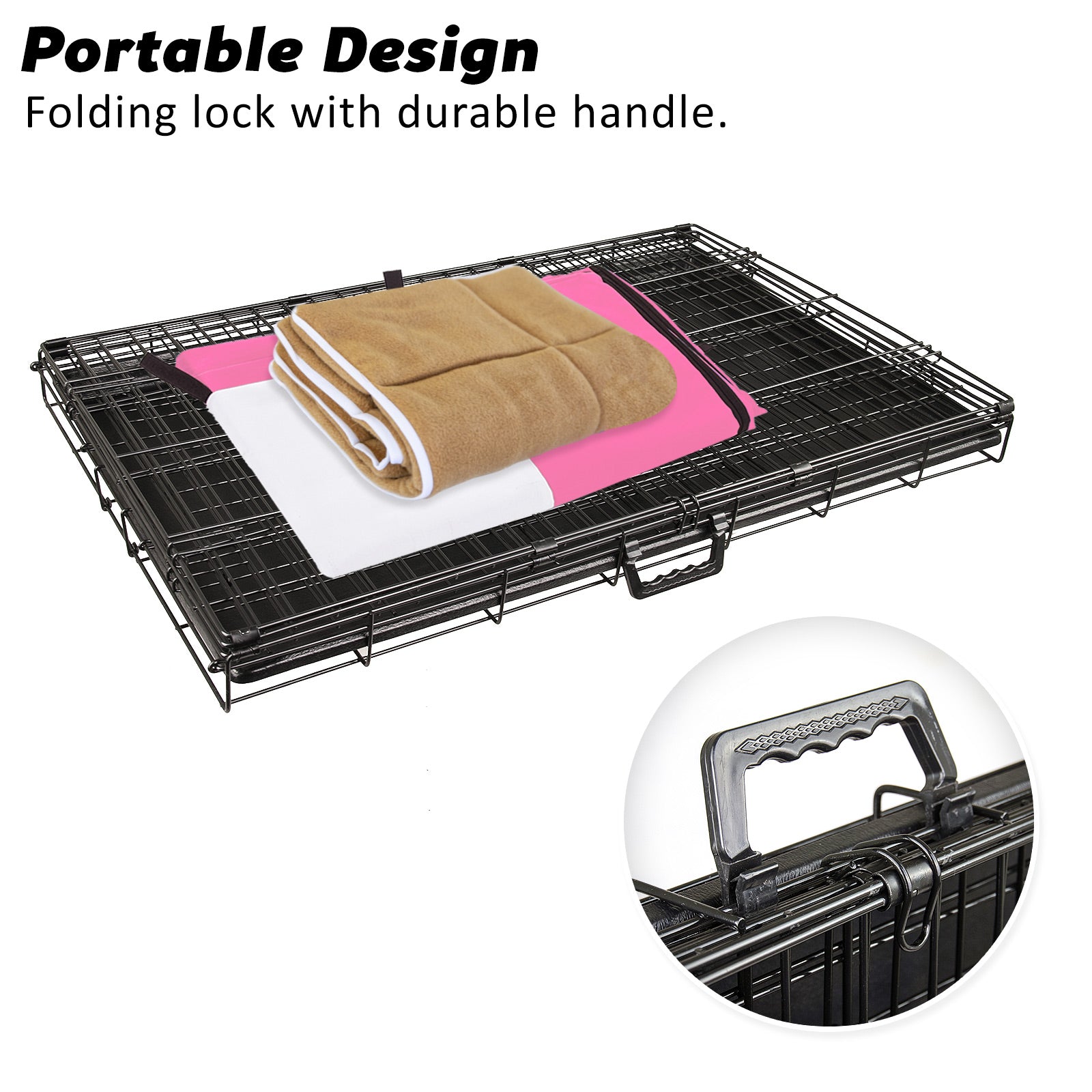 Wire Dog Cage Crate 30in with Tray + Cushion Mat + PINK Cover Combo - view 7