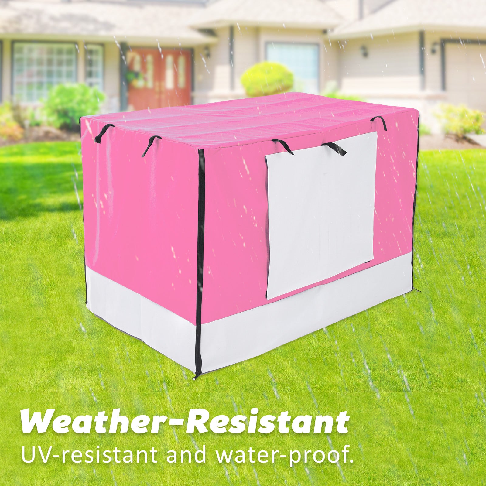 Wire Dog Cage Crate 42in with Tray + Cushion Mat + PINK Cover Combo - view 3