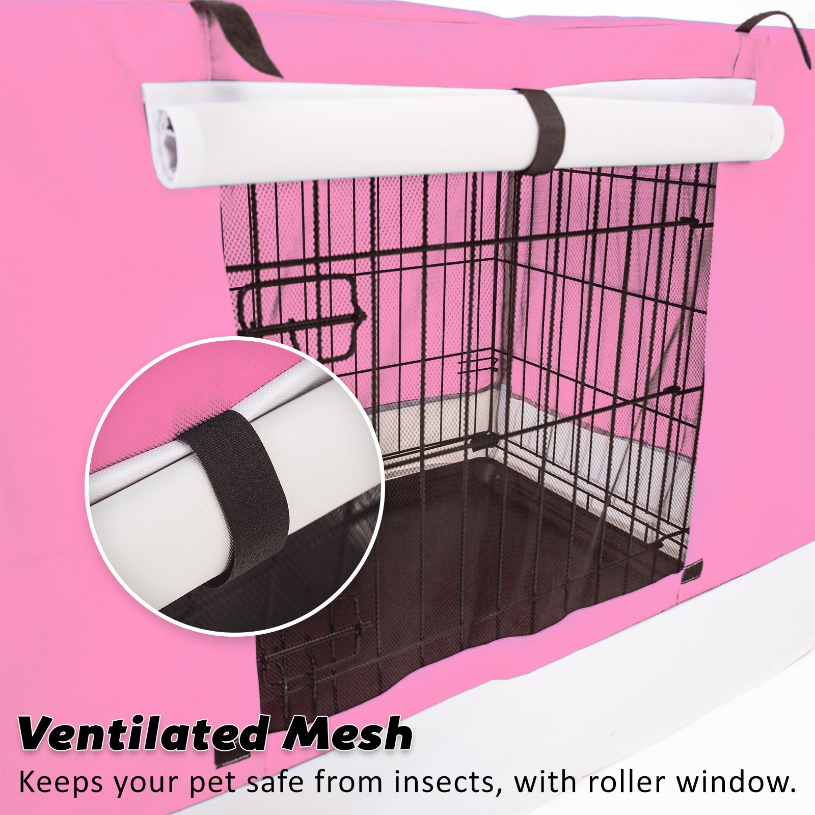 Wire Dog Cage Crate 42in with Tray + Cushion Mat + PINK Cover Combo - view 8