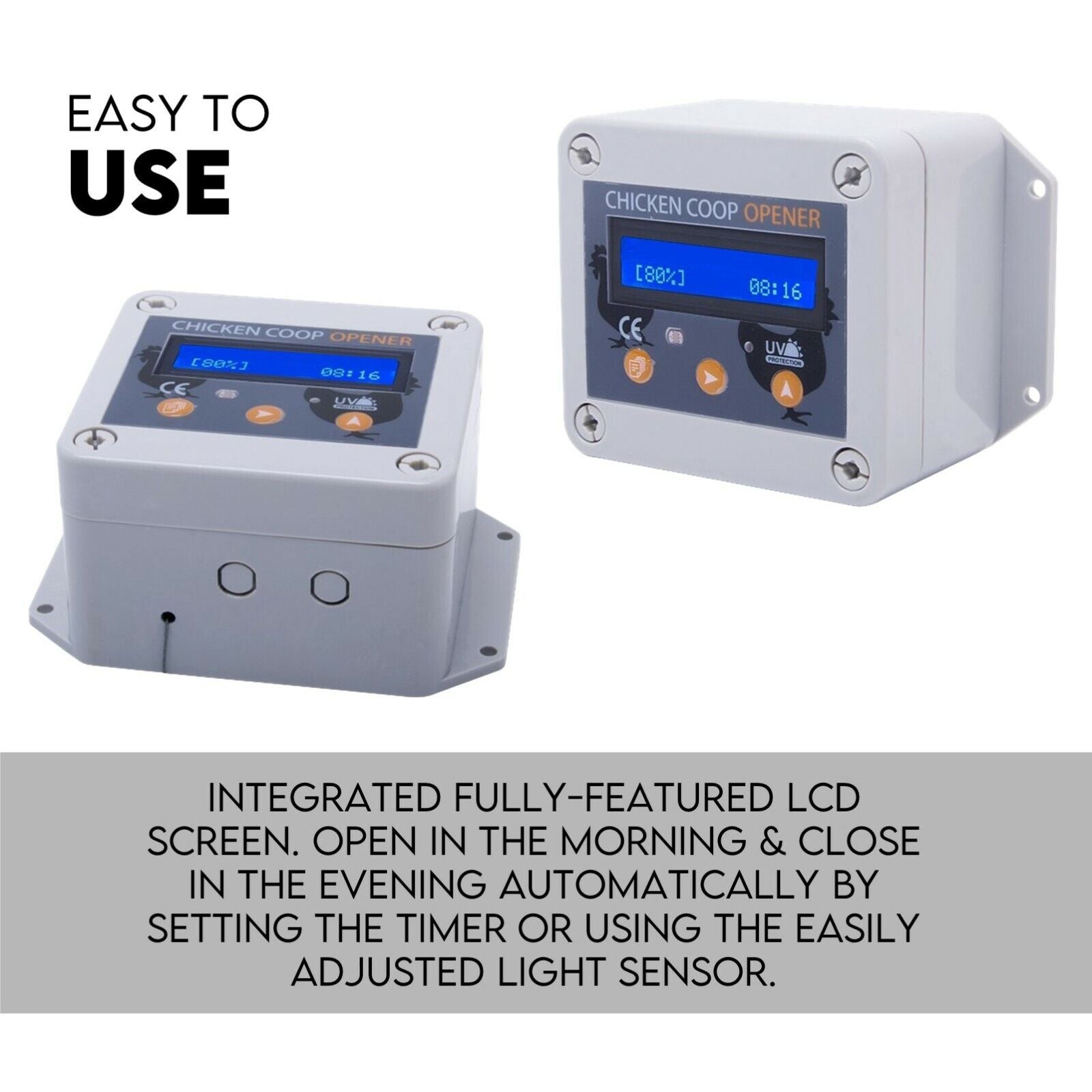 Chicken Coop Door with Digital LCD Screen to manage Timer and Sensor - view 2