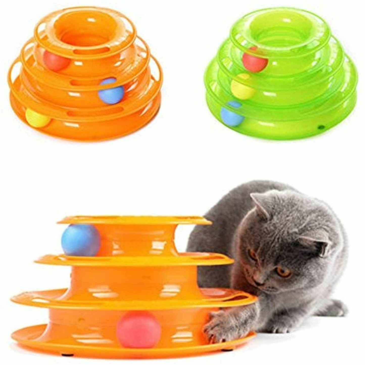 Funny Cat Toy Plastic Tower Interactive Track Ball Playing Game - Assorted Colours - view 2