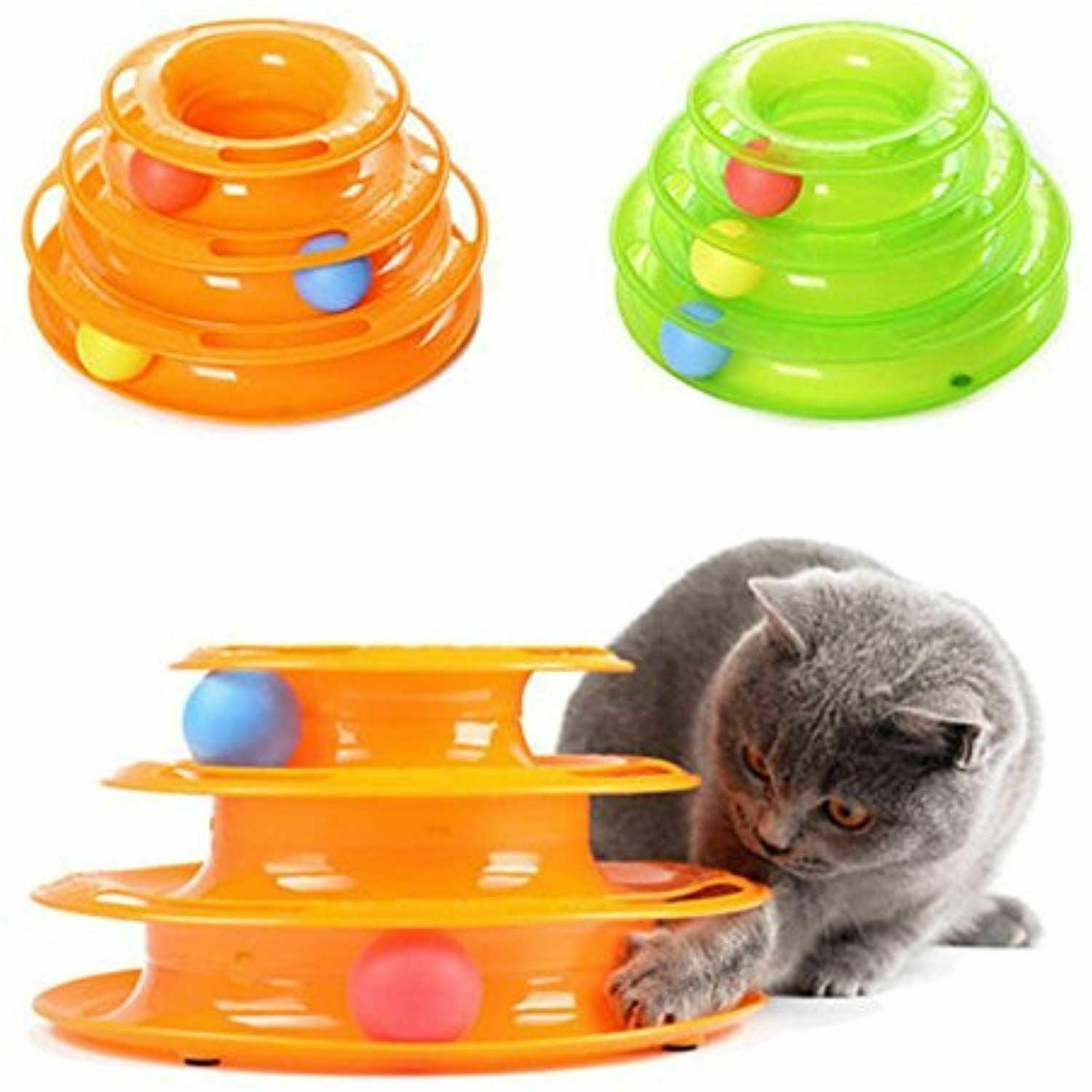 Funny Cat Toy Plastic Tower Interactive Track Ball Playing Game - Assorted Colours - view 2