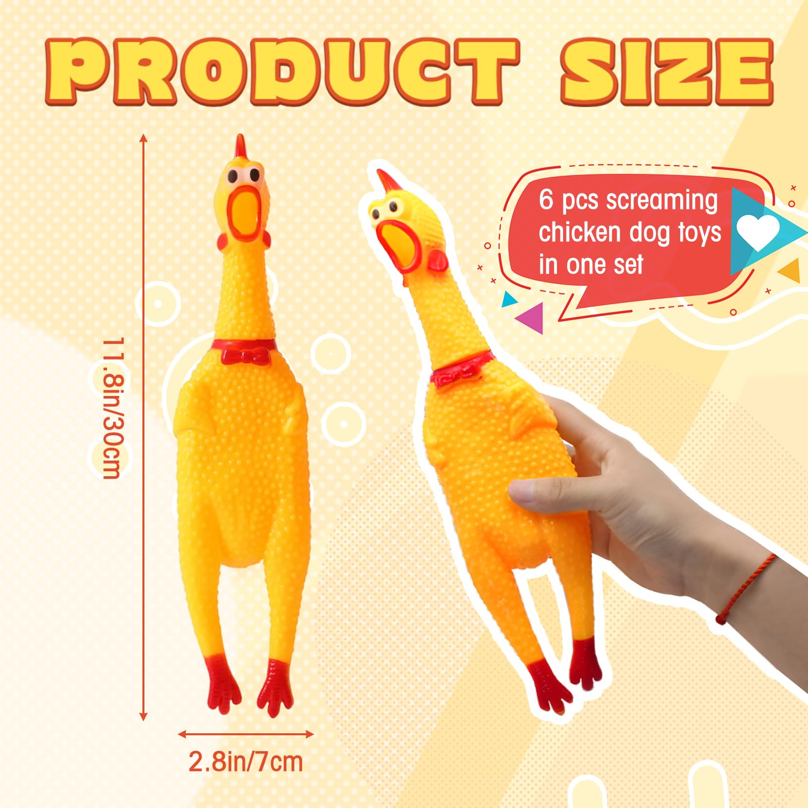 3x SHRILLING CHICKEN Dog Chew Screaming Toy Squeeze Sound Funny Rubber Pet - view 6
