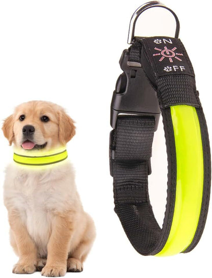LED Dog Cat Collar USB Rechargeable Nylon Glow Flashing Light Up Safety Puppy - view 2