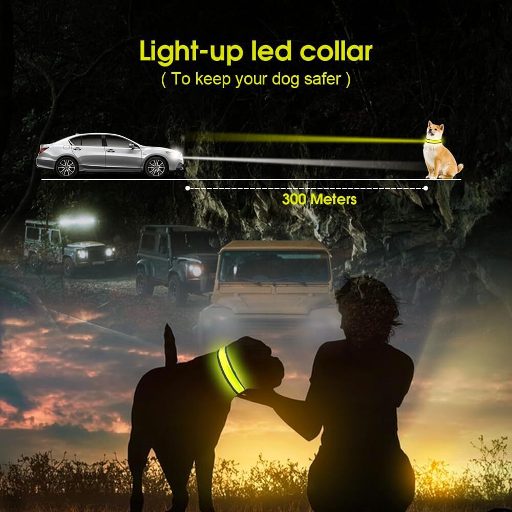 LED Dog Cat Collar USB Rechargeable Nylon Glow Flashing Light Up Safety Puppy - view 5