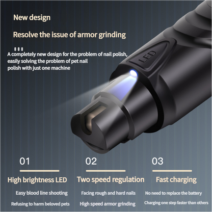 Dual-Speed Pet Nail Grinder with LED Light, USB Rechargeable, 5000-7500 RPM for Safe and Painless Grooming - view 4