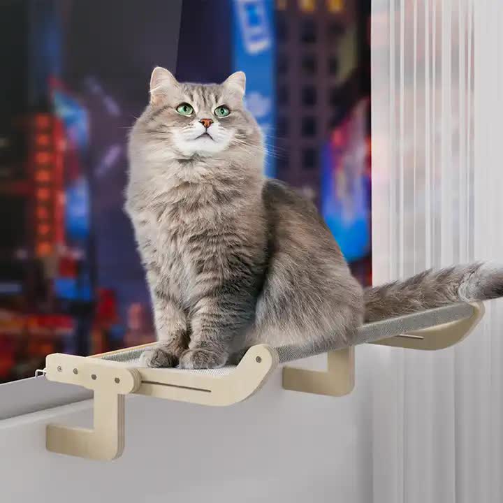 Wall-Mounted Cat Hammock Bed- Wooden Frame, Comfortable and Space-Saving Design for Pets - view 4