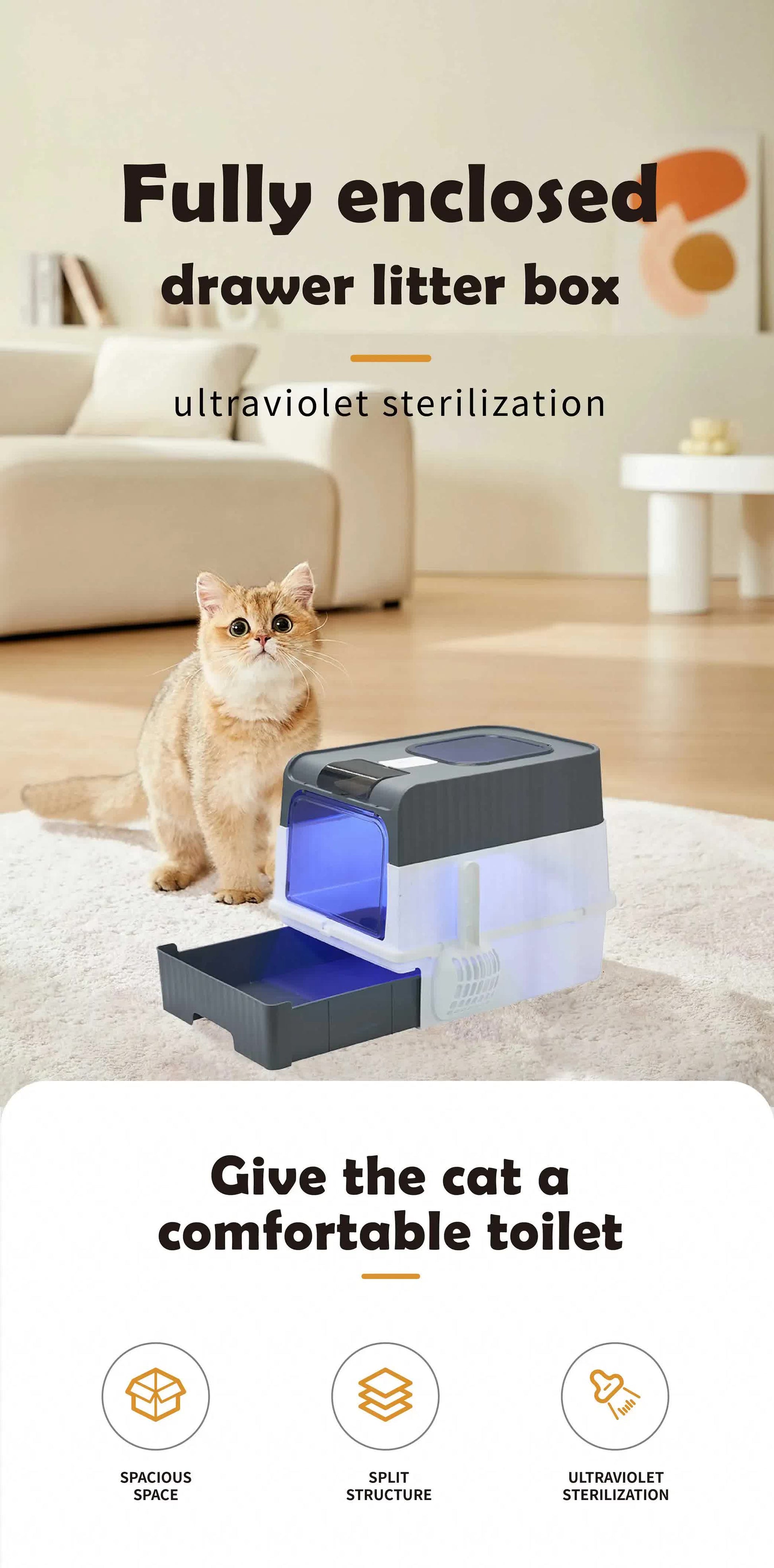 Automatic UV Sterilizing Cat Litter Box -Enclosed Design, Odor Control, and UV Germicidal Technology - view 2