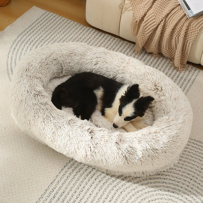 Fluffy Donut-Shaped Pet Bed- Soft, Cozy, and Anti-Anxiety for Dogs and Cats, Machine Washable Gradient Coffee Size:L 90x65x20cm