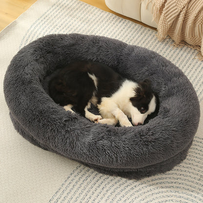 Fluffy Donut-Shaped Pet Bed- Soft, Cozy, and Anti-Anxiety for Dogs and Cats, Machine Washable Dark Gray Size:L 90x65x20cm