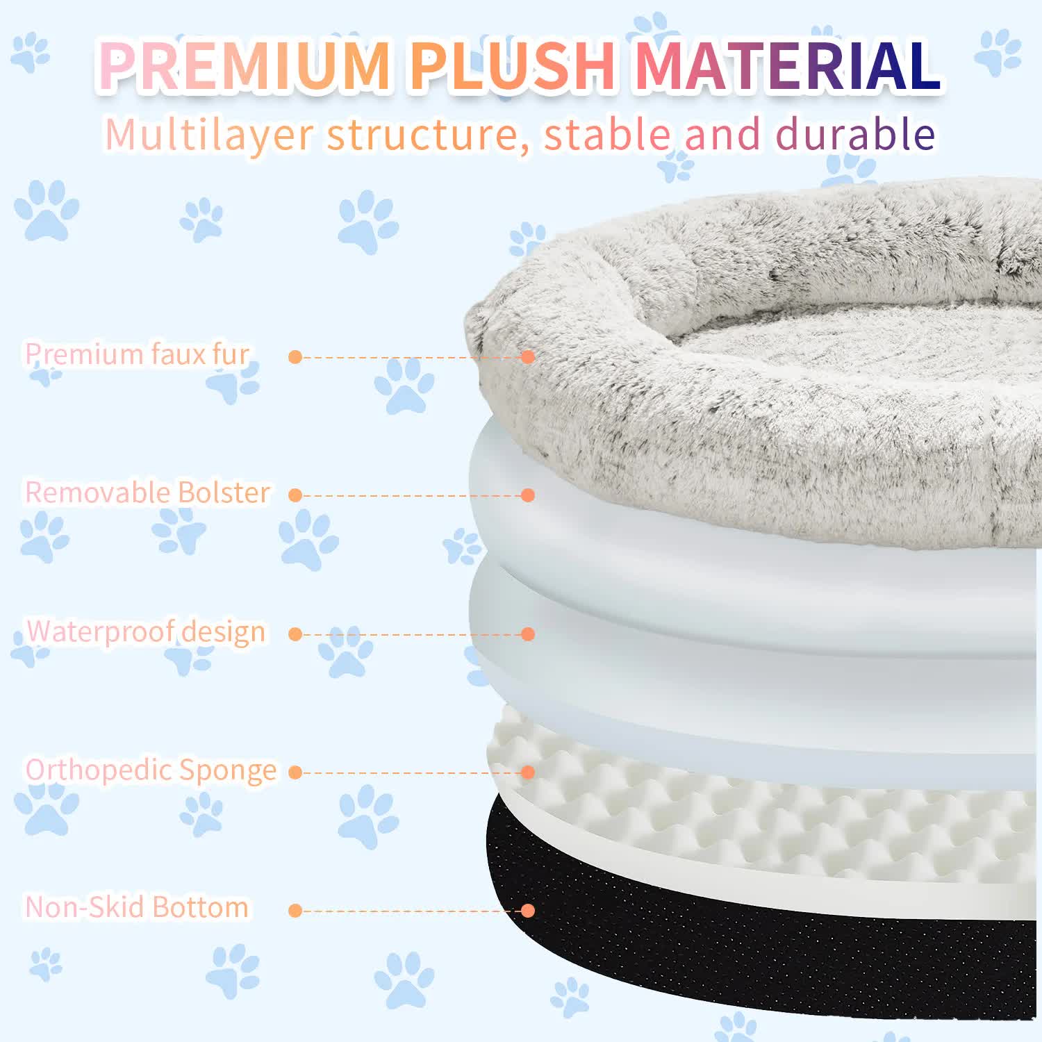 Fluffy Donut-Shaped Pet Bed- Soft, Cozy, and Anti-Anxiety for Dogs and Cats, Machine Washable Dark Gray Size:L 90x65x20cm - view 2