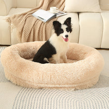 Fluffy Donut-Shaped Pet Bed- Soft, Cozy, and Anti-Anxiety for Dogs and Cats, Machine Washable Light Brown Size:L 90x65x20cm