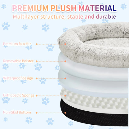 Fluffy Donut-Shaped Pet Bed- Soft, Cozy, and Anti-Anxiety for Dogs and Cats, Machine Washable Light Brown Size:L 90x65x20cm - view 2