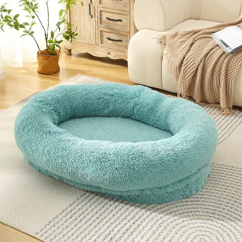 Fluffy Donut-Shaped Pet Bed- Soft, Cozy, and Anti-Anxiety for Dogs and Cats, Machine Washable Emerald Green Size:M 75x55x18cm