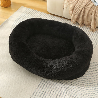 Fluffy Donut-Shaped Pet Bed- Soft, Cozy, and Anti-Anxiety for Dogs and Cats, Machine Washable Black Size:M 75x55x18cm
