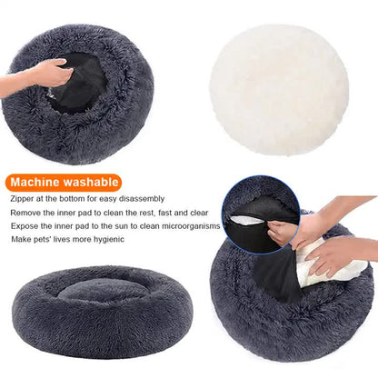 Calming Donut Pet Bed -Soft Faux Fur, Anti-Anxiety Fluffy Round Bed for Cats and Small Dogs (Beige Brown)50cm - view 3