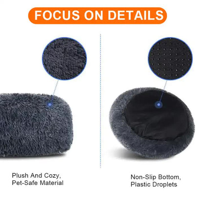 Calming Donut Pet Bed -Soft Faux Fur, Anti-Anxiety Fluffy Round Bed for Cats and Small Dogs (Beige Brown)50cm - view 4