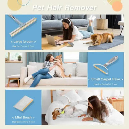 Pet Hair Removal Tool Set - Multi-Purpose Sweeper with Scraper and Handheld Fur Remover Grey - view 3