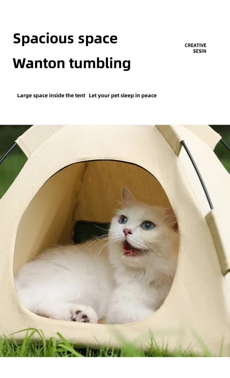 Outdoor Cat House,Pet Tent -Windproof and Dustproof Shelter for Small Pets, Apricot, Size: M 40x40x37cm - view 2
