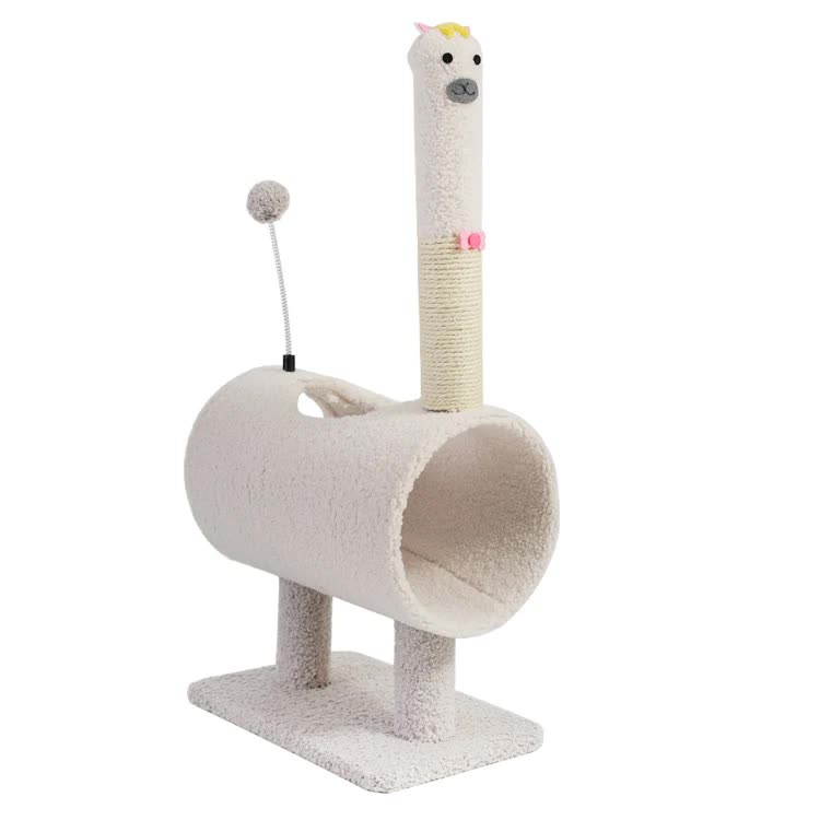 Interactive Cat Tunnel & Scratching Post with Spring Toy - Cozy Playtime for Kittens white 35x23x71cm
