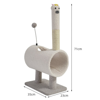 Interactive Cat Tunnel & Scratching Post with Spring Toy - Cozy Playtime for Kittens white 35x23x71cm - view 2
